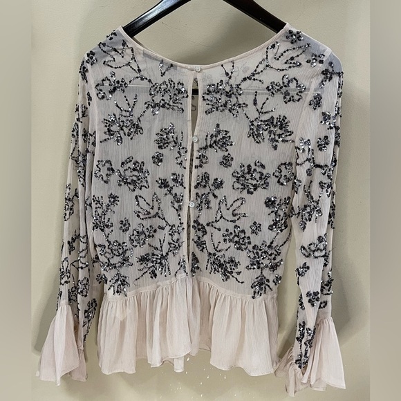 ZARA Embroidered Sequin Top with Ruffle Sleeves Size XS - Picture 5 of 8